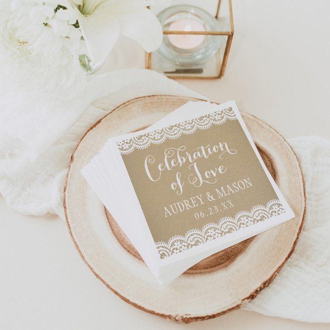 Celebration of Love Rustic Kraft and Lace Wedding Napkin (Creator Uploaded)