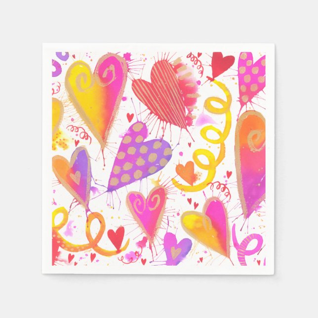 Celebration Of Love Watercolor Hearts Napkin (Front)