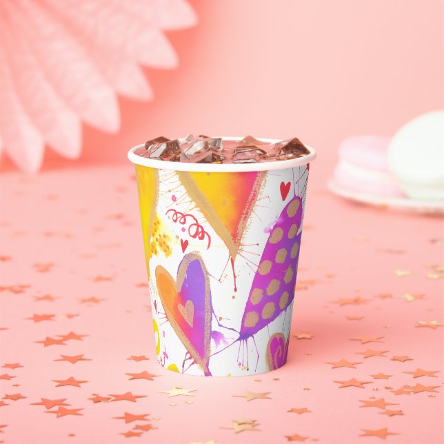 Celebration Of Love Watercolor Hearts Paper Cups (Insitu)