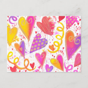 Celebration Of Love Watercolor Hearts Postcard