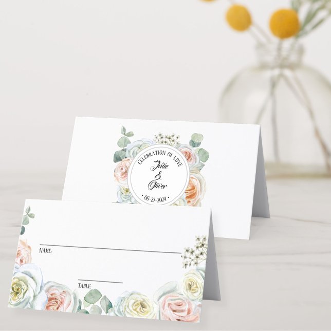Celebration of love Watercolor pink cream roses  Place Card (Creator Uploaded)