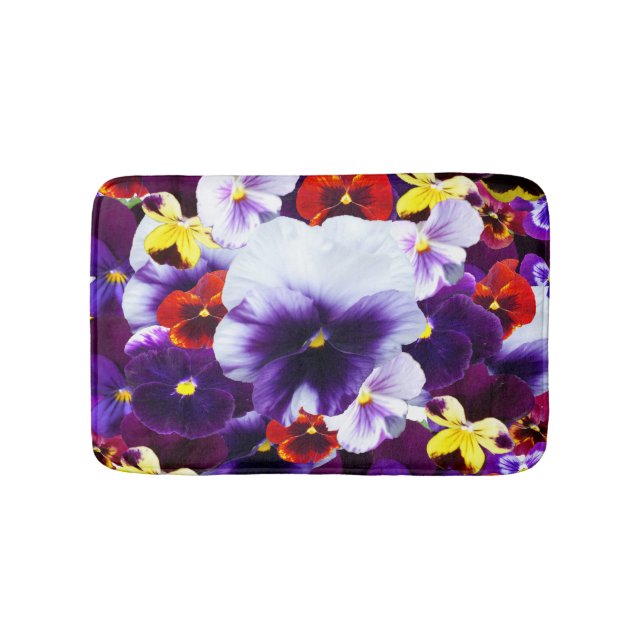 Celebration Of Multi Coloured Pansies, Bath Mat (Front)