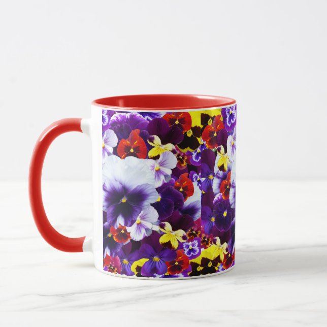 Celebration Of Multi Coloured Pansies, Mug (Left)