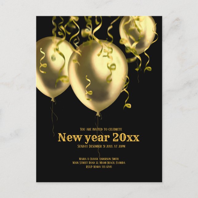 Celebration of New Year Gold on black Postcard (Front)
