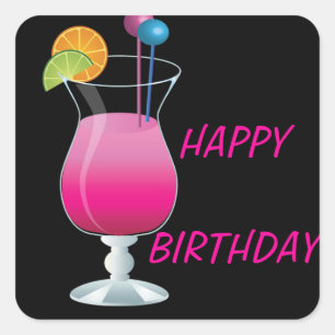 Celebration Pink Cocktail Happy Birthday Square St Sticker
