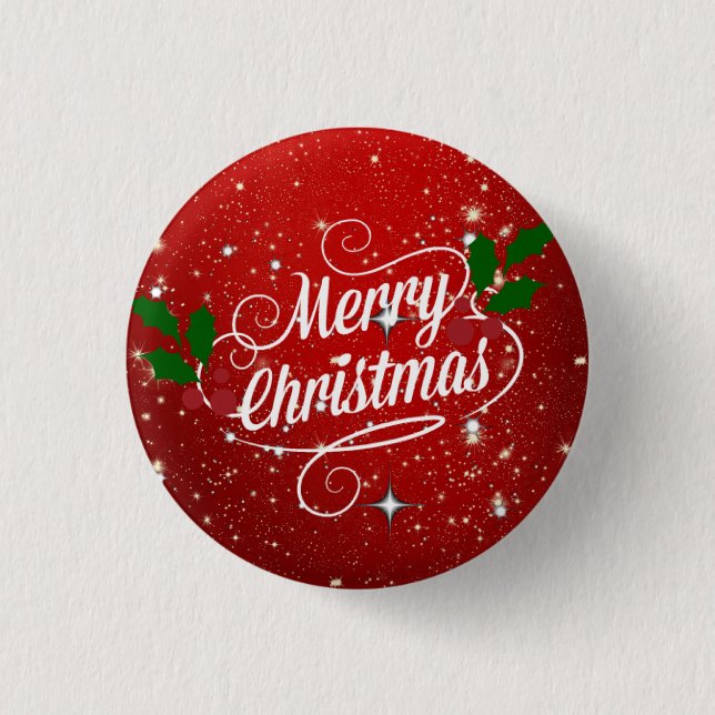 Celebration Red, Merry Christmas, 1 Inch Round Button (Front)