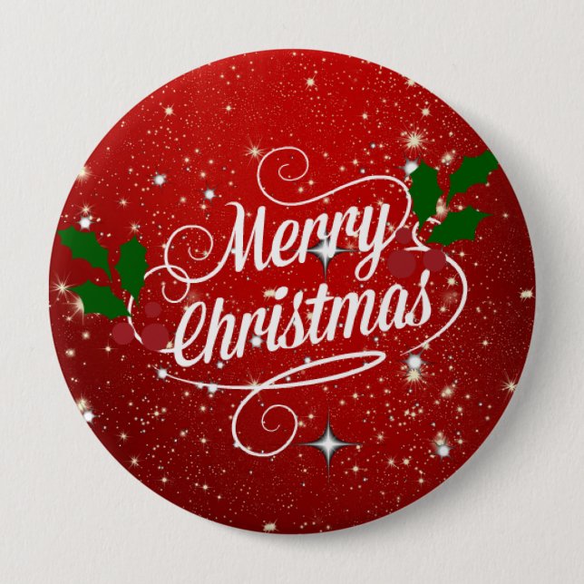 Celebration Red, Merry Christmas 4 Inch Round Button (Front)