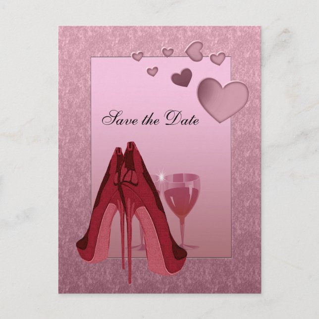 Celebration Red Stiletto and Pink Hearts Announcement Postcard (Front)