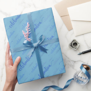 Celebration shades of blue on soft blue wrapping paper