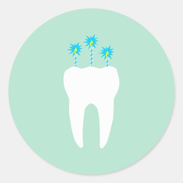 Celebration Tooth with Candles Classic Round Sticker (Front)
