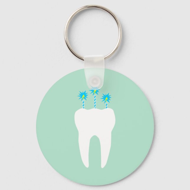 Celebration Tooth with Candles Keychain (Front)