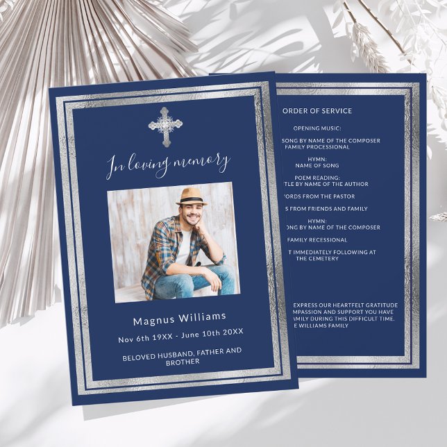 Célébration vie funéraire bleu argent programme ph (Créateur téléchargé)