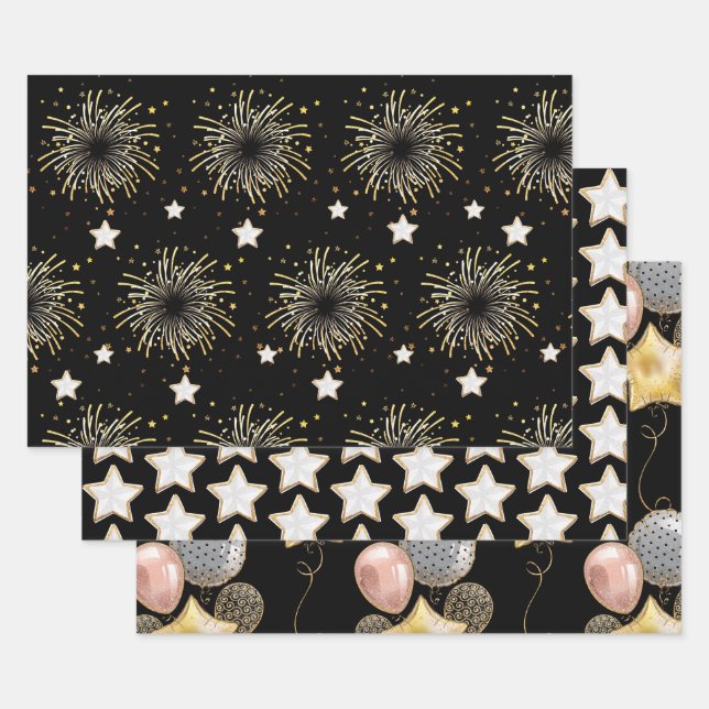 Celebration White Black  Wrapping Paper Sheet (Set)