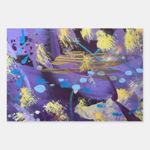 Celebratory Purple and Gold Wrapping Paper Sheet
