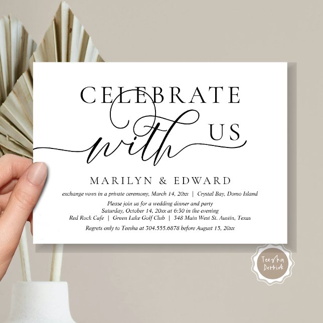 Célébrez avec nous, Faire-part de mariage intime (Celebrate with us, Wedding Elopement Party Invitation Card, Modern Romantic, Black and White themed.)