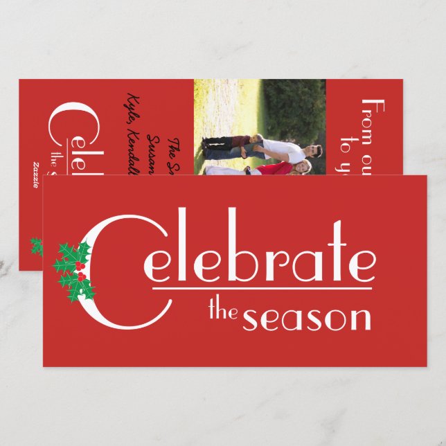 Célébrez la saison blanche sur carte à plat rouge (Devant / Derrière)