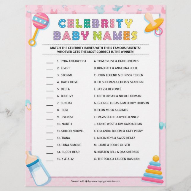 Celebrity Baby Names [Baby Basics Pink] Letterhead (Front)