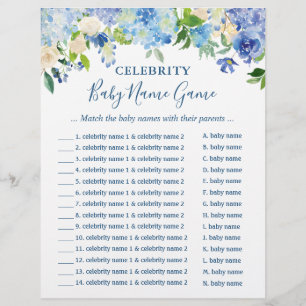 Celebrity Baby Names Game Blue Hydrangea Floral