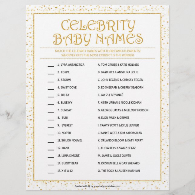 Celebrity Baby Names [Golden Sparkles] Letterhead (Front)