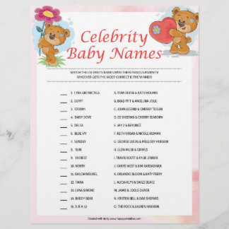 Celebrity Baby Names [Teddy Bears] Letterhead