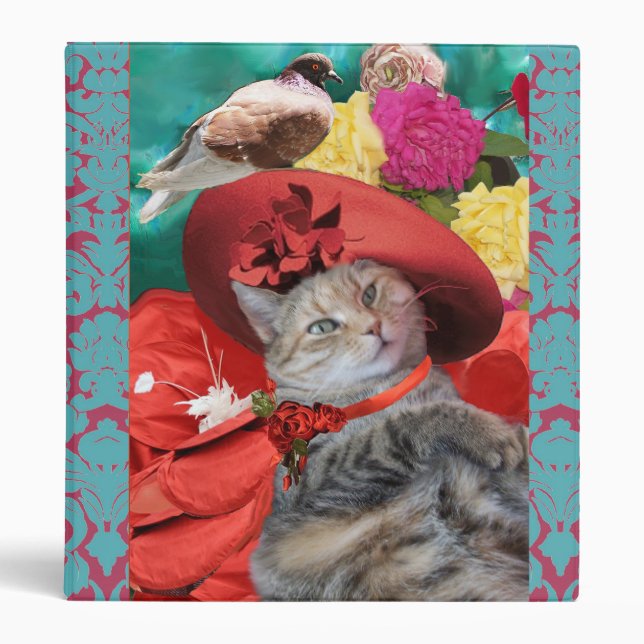 CELEBRITY CAT PRINCESS TATUS, RED HAT WITH PIGEON BINDER (Front)