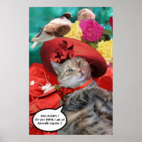 CELEBRITY CAT PRINCESS TATUS, RED HAT WITH PIGEON
