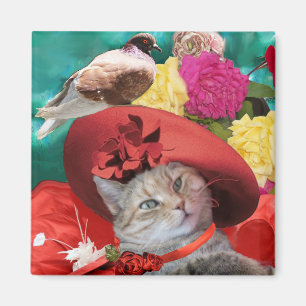 CELEBRITY CAT PRINCESS TATUS WITH RED HAT AND DOVE MAGNET