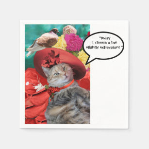 CELEBRITY CAT PRINCESS TATUS WITH RED HAT AND DOVE NAPKIN