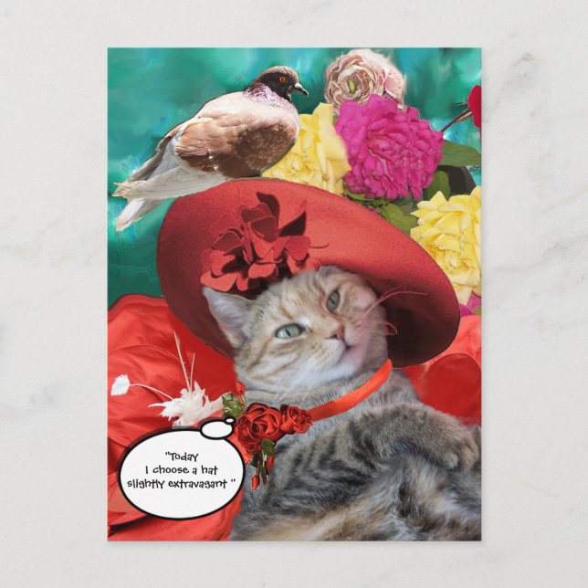 CELEBRITY CAT PRINCESS TATUS WITH RED HAT AND DOVE POSTCARD (Front)