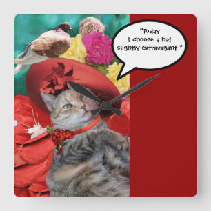CELEBRITY CAT PRINCESS TATUS WITH RED HAT AND DOVE SQUARE WALL CLOCK
