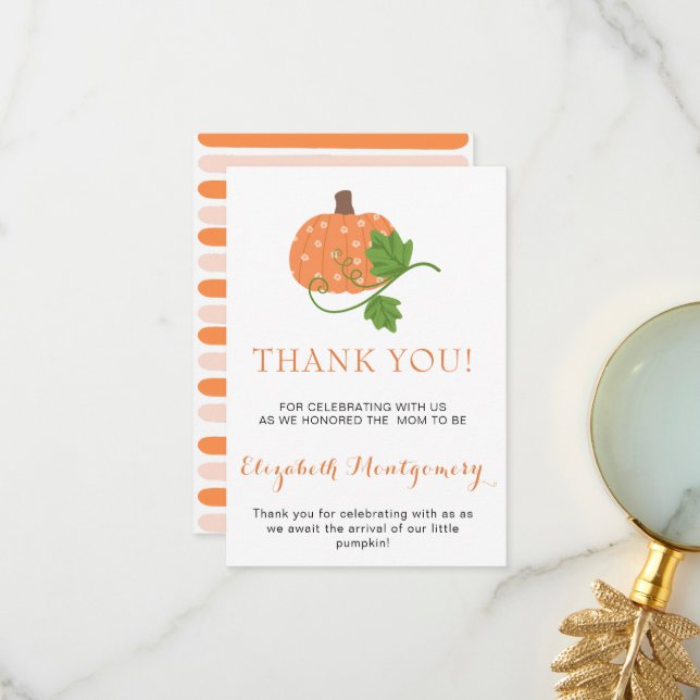 Celerating Mom to Be Pumpkin Flat Thank You Card (Front/Back In Situ)