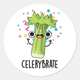 Celery-brate Funny Veggie Celery Pun  Classic Round Sticker