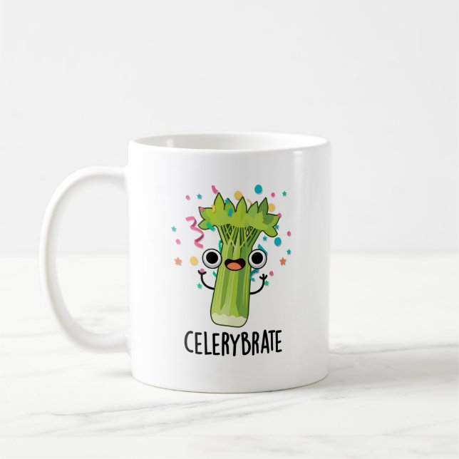 Celery-brate Funny Veggie Celery Pun  Coffee Mug (Left)