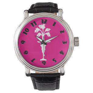 'Celery Charles' Logo Fuchsia Watch Leather Strap