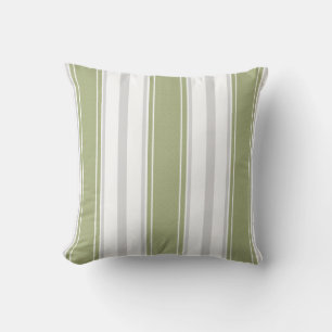 Celery Green and Pale Grey White Stripes Pattern   Throw Pillow