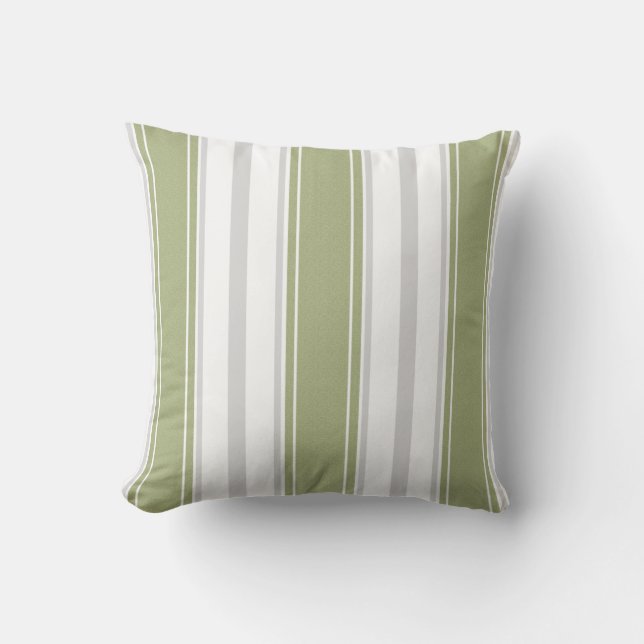 Celery Green and Pale Grey White Stripes Pattern | Throw Pillow (Front)
