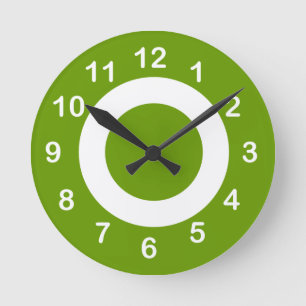 Celery Green and White Target-Circles Round Clock