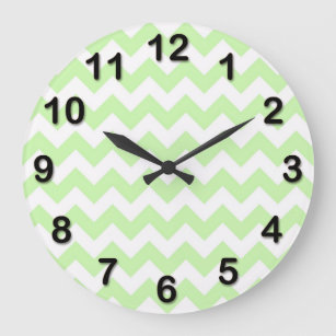 Celery Green, White Chevron ZigZag Pattern Large Clock