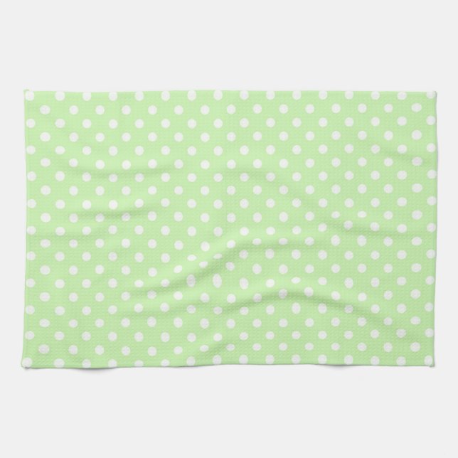 Celery Green White Polka Dot Pattern Kitchen Towel (Horizontal)