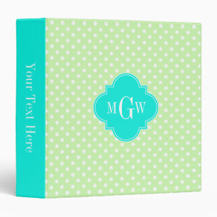 Celery Polka Dot Aqua Quatrefoil 3 Monogram Binder