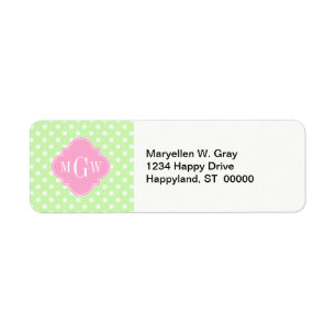 Celery Polka Dot Pink Quatrefoil 3 Monogram