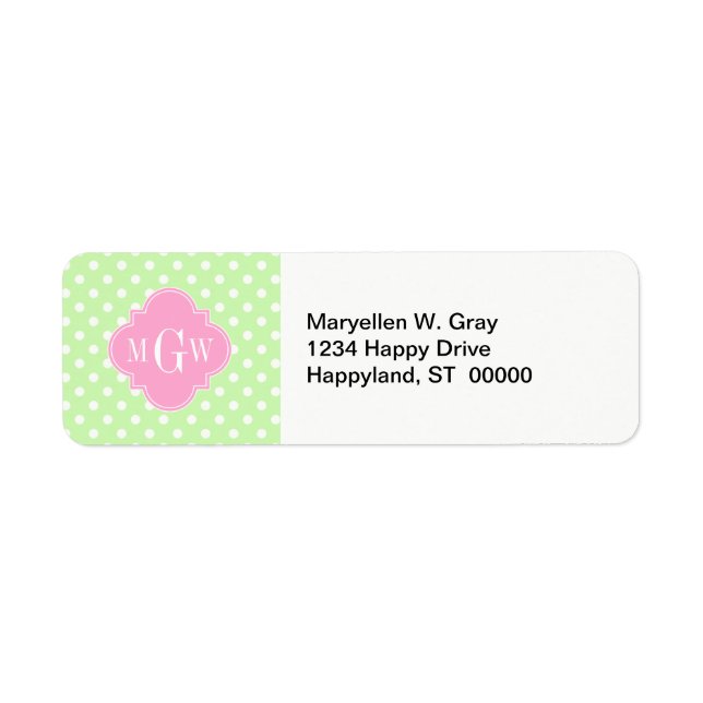 Celery Polka Dot Pink Quatrefoil 3 Monogram (Front)