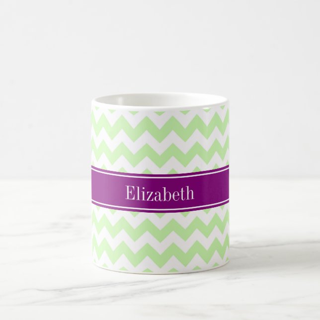 Celery White Chevron Purple Name Monogram Coffee Mug (Center)