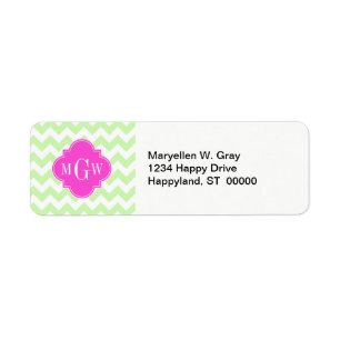 Celery Wht Chevron Hot Pink Quatrefoil 3 Monogram