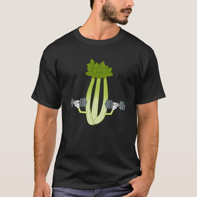 Celery Workout Ironic Gym Powerlifting Leek T-Shirt (Front)