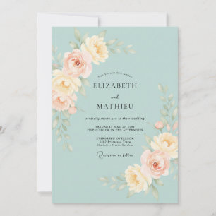 Celeste Apricot Leafy Wedding Invitation