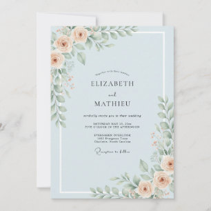 Celeste Apricot Peony Wedding Invitation
