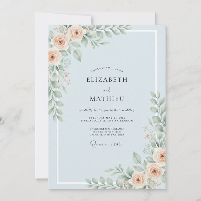 Celeste Apricot Peony Wedding Invitation (Front)