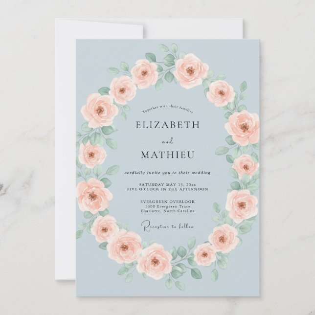 Celeste Blush Wreath Wedding Invitation (Front)