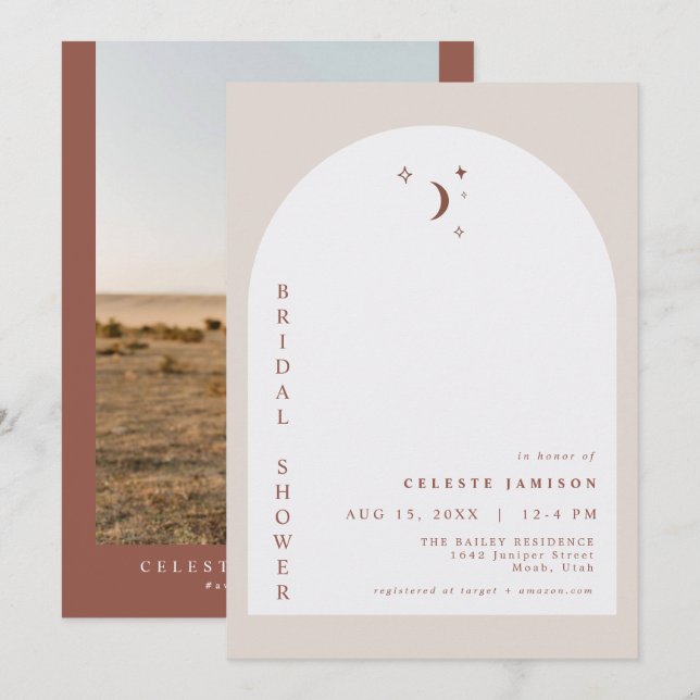 CELESTE Boho Terracotta Moon Arch Bridal Shower Invitation (Front/Back)